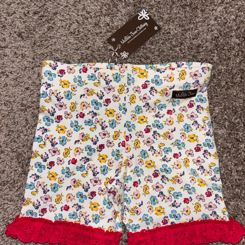 Matilda Jane Girls Floral Shorts with Red Trim